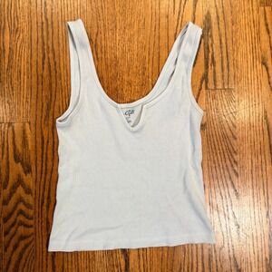 John Galt Brandy Melville Ribbed Tank Top Notched V-Neck OS Light Blue